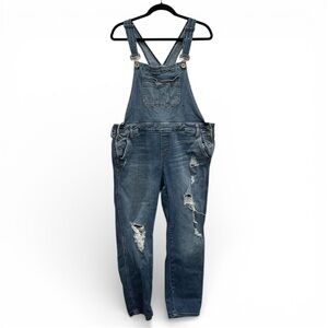 Torrid Distressed Blue Denim Overalls Size 18
